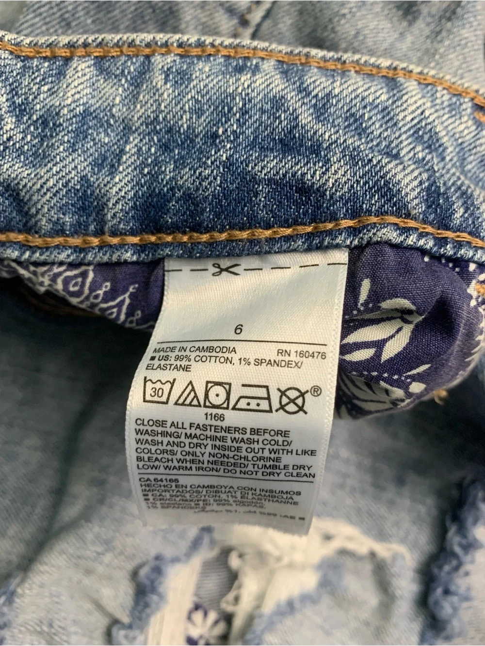 Distressed Denim Shorts with Bandana Patch